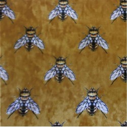 Velvet bee ocre tkanina pluszowa z nadrukiem w pszczoły