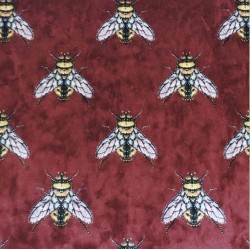 Velvet bee 3005 bordeaux tkanina pluszowa z nadrukiem w pszczoły