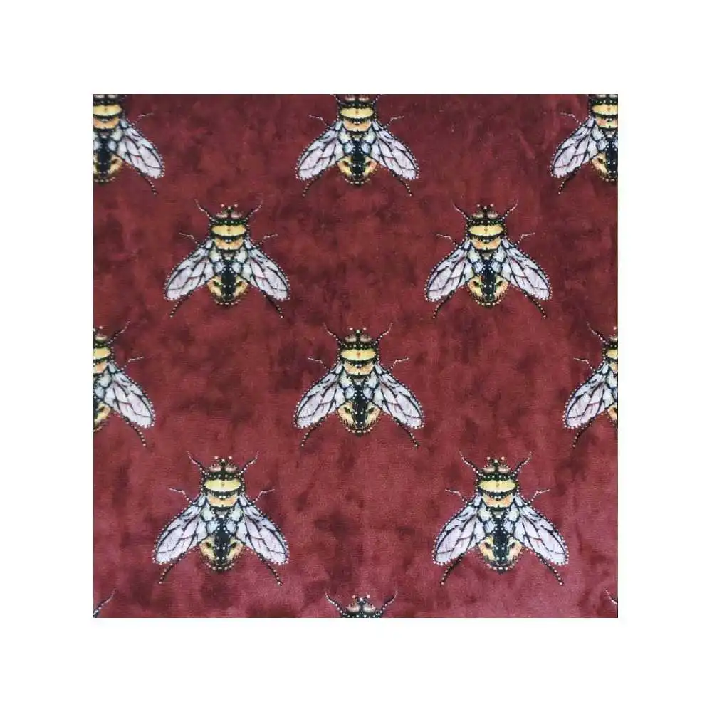 Velvet bee 3005 bordeaux tkanina pluszowa z nadrukiem w pszczoły