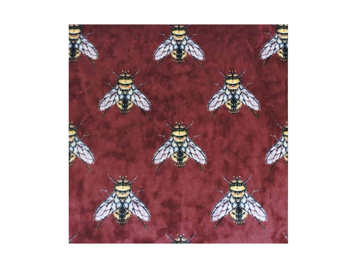 Velvet bee 3005 bordeaux tkanina pluszowa z nadrukiem w pszczoły