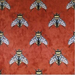 Velvet bee 3575 Brique tkanina pluszowa z nadrukiem w pszczoły