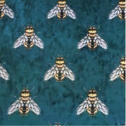 Velvet bee 5483 petrol tkanina pluszowa z nadrukiem w pszczoły