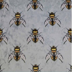 Velvet bee 7013 steel tkanina pluszowa z nadrukiem w pszczoły