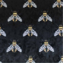 Velvet bee 7013 steel tkanina pluszowa z nadrukiem w pszczoły