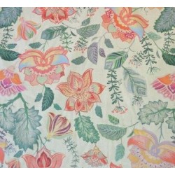 Tkanina żakardowa w liście i kwiaty z dodatkiem lnu