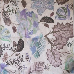 Tkanina żakardowa w liście i kwiaty z dodatkiem lnu