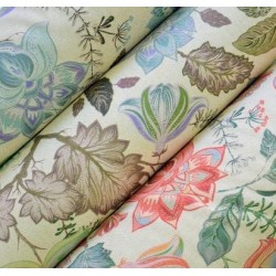 Tkanina żakardowa w liście i kwiaty z dodatkiem lnu
