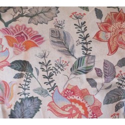 Tkanina żakardowa w liście i kwiaty z dodatkiem lnu