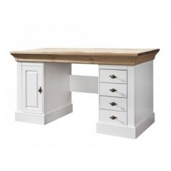 Białe biurko w stylu country z dębowym blatem Amarant