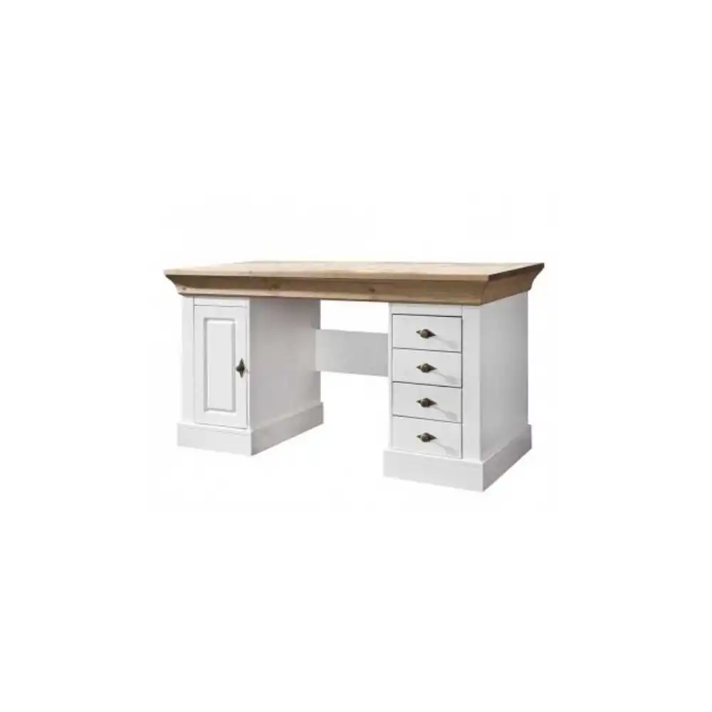 Białe biurko w stylu country z dębowym blatem Amarant