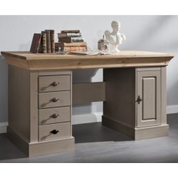 Białe biurko w stylu country z dębowym blatem Amarant