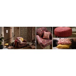 Oakmere Carmine efektowna tkanina we wzory roślinne