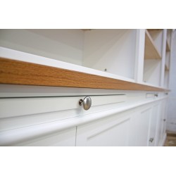 Biała biblioteczka z drabinką NO.14 blat z litego drewna dębowego