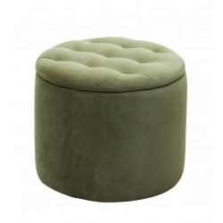 Okrągła oliwkowa pufa z pojemnikiem 53x53 cm