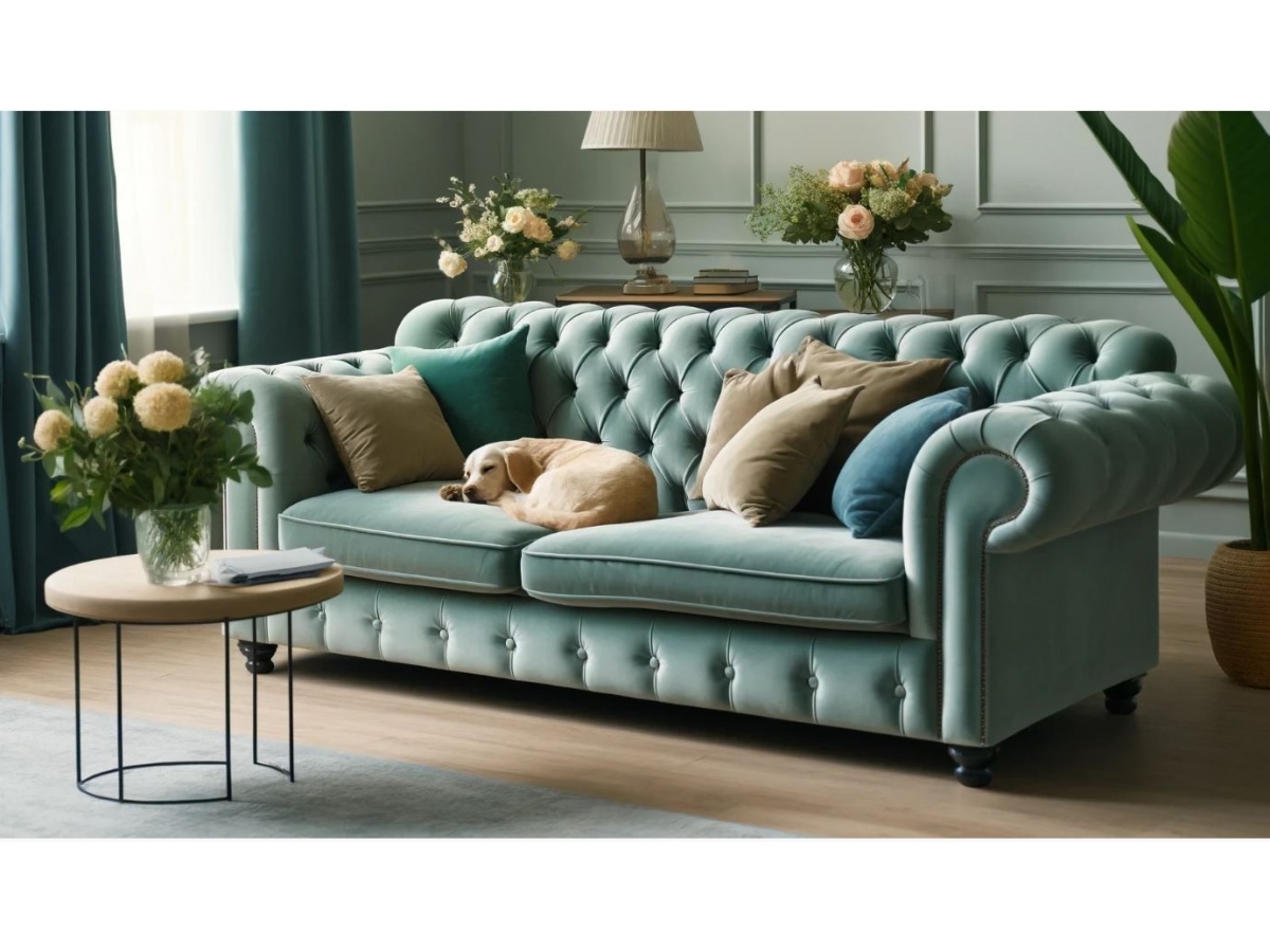 Lilo 215 cm miętowa sofa Chesterfield