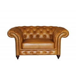 Wings 170 fotel chesterfield w koniakowej skórze bawolej