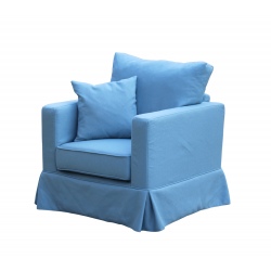 Niebieski fotel Vesper z fartuchem