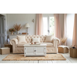 Beżowa pikowana sofa Chesterfield Retro 230 cm