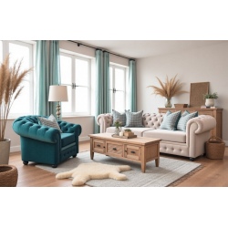 Beżowa pikowana kanapa Chesterfield Retro 230 cm