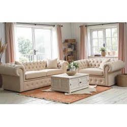 Beżowa pikowana sofa Chesterfield Retro 230 cm