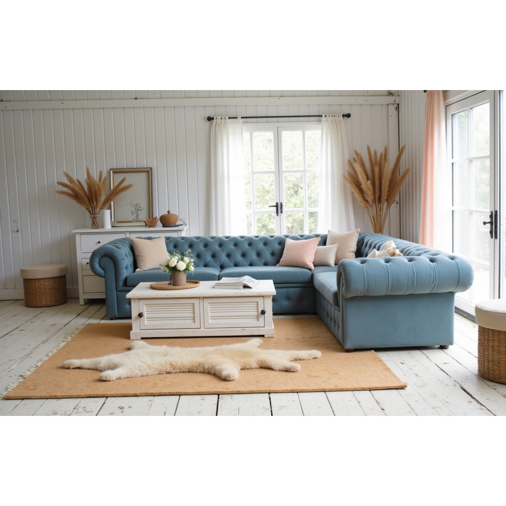 Niebieski narożnik Chesterfield Retro 230x340