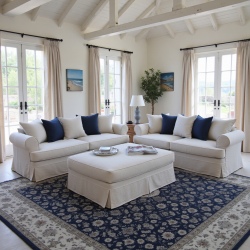 Zestaw sof w stylu lnianych w kolorze białym Samantha 240 + 200 + pufa