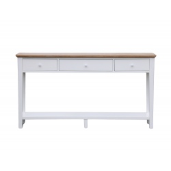 Duża biała konsola z dębowym blatem i półką Noel 180