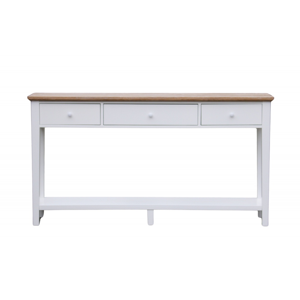 Duża biała konsola z dębowym blatem i półką Noel 180