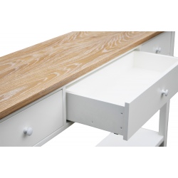 Duża biała konsola z dębowym blatem i półką Noel 180