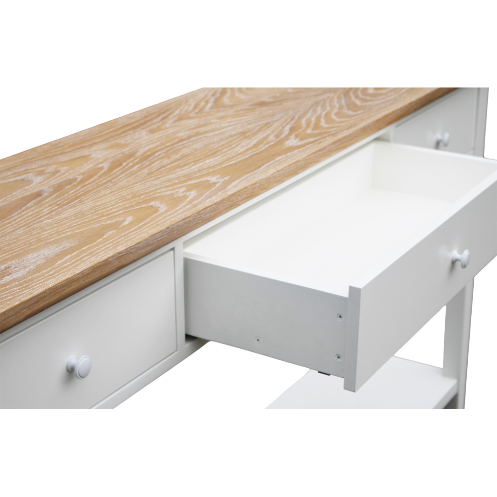 Duża biała konsola z dębowym blatem i półką Noel 180