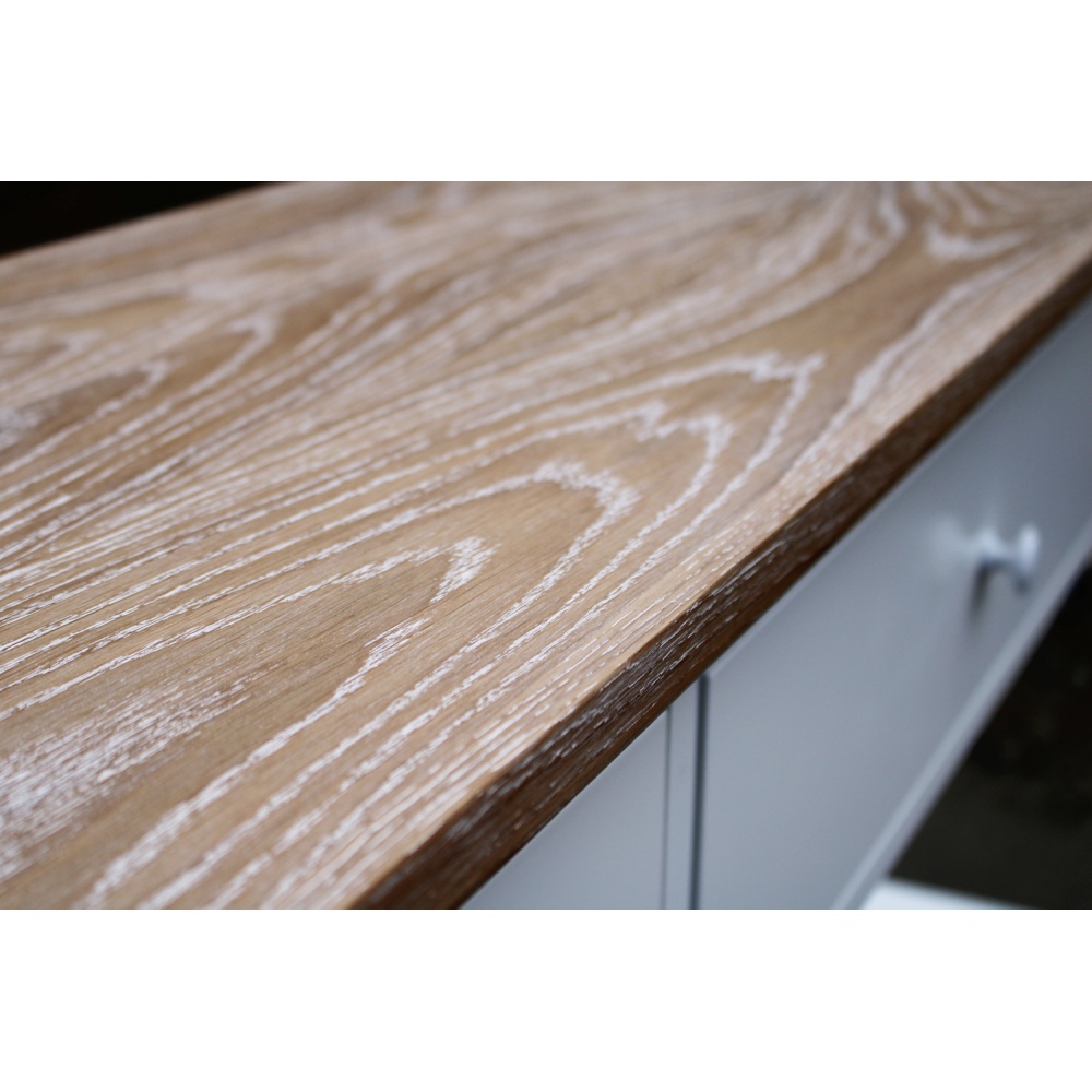 Duża biała konsola z dębowym blatem i półką Noel 180