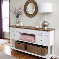 Wysoka konsola z dębowym blatem i szufladami Noel 180