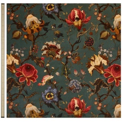 Artemis Velvet Petrol, luksusowa tkanina we wzory kwiatowe