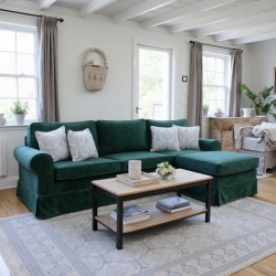 Flower 260x175 zielona sofa narożna z pokrowcem