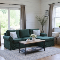 Flower 290x140 niebieska sofa z szezlongiem