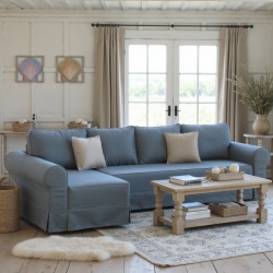 Flower 290x140 niebieska sofa z szezlongiem