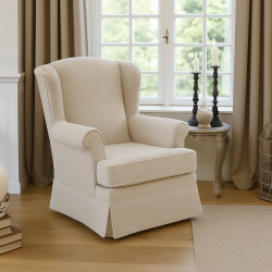 Lniany angielski fotel z wysokim oparciem