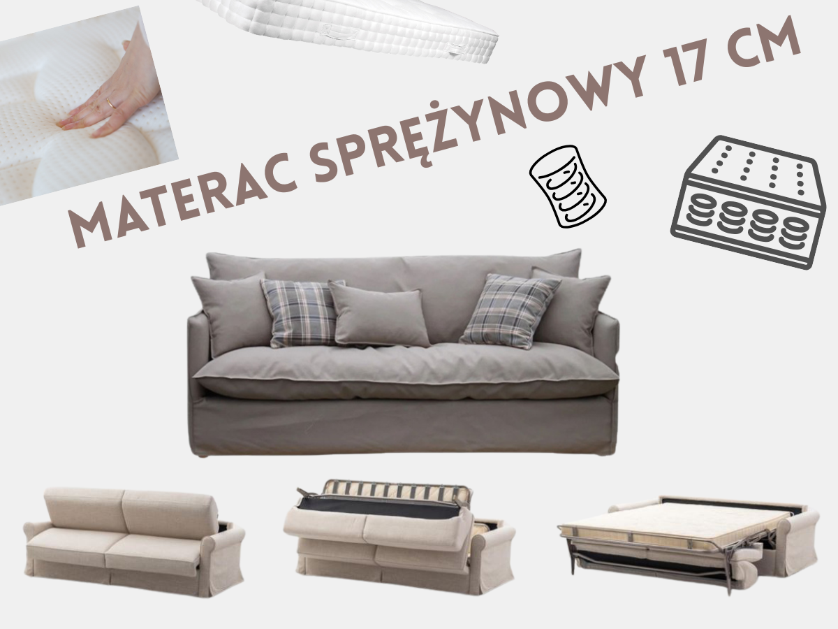 Sofa Como z systemem włoskim i materacem 17 cm – komfort snu i elegancja