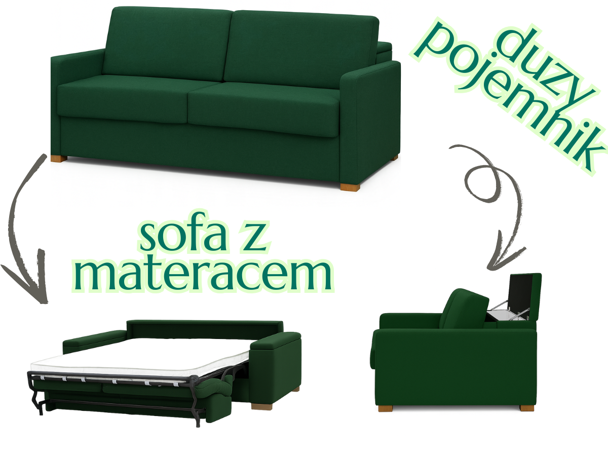 Sofa z materacem i dużym pojemnikiem Malaga 200 + pojemnik XL