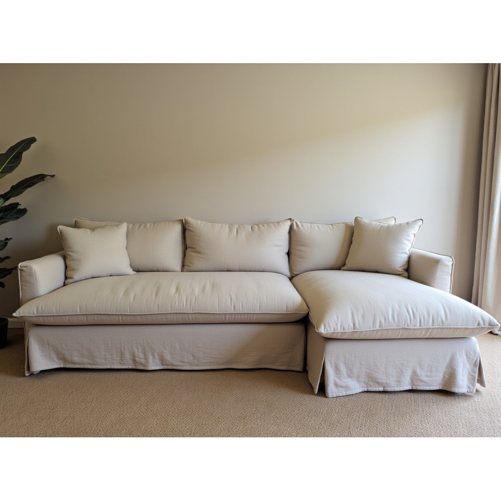Patagonia sofa z leżanką 300×210 – lniana, z pierzem