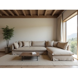 Patagonia sofa z leżanką 300×210 – lniana, z pierzem