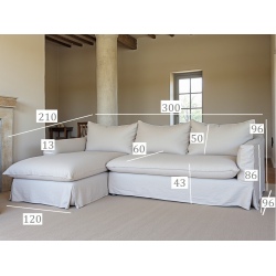 Patagonia sofa z leżanką 300×210 – lniana, z pierzem