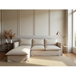 Patagonia lniana wygodna sofa z leżanką i pierzem