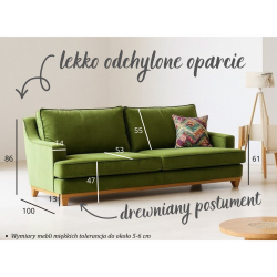 Lukrecja 285 - nierozkładana sofa na postumencie z litego drewna