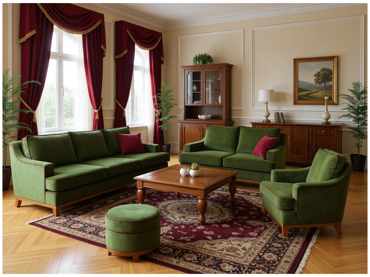 Ponadczasowy zestaw w butelkowej zieleni Lukrecja sofa 285,  sofa 160 i fotel