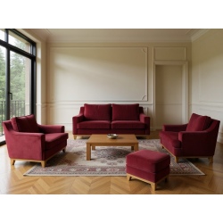 Stylowy zestaw  w butelkowej zieleni Lukrecja sofa, 2 fotele i pufa