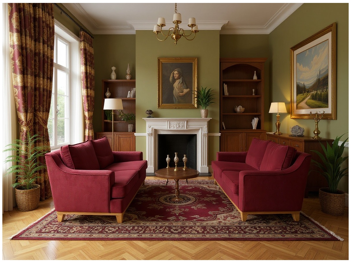 Zestaw sof burgundowych Lukrecja sofa 215 i 215 cm