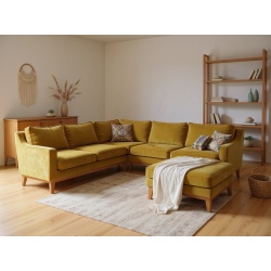 Musztardowy narożnik Lukrecja extra 250x250 cm + pufa