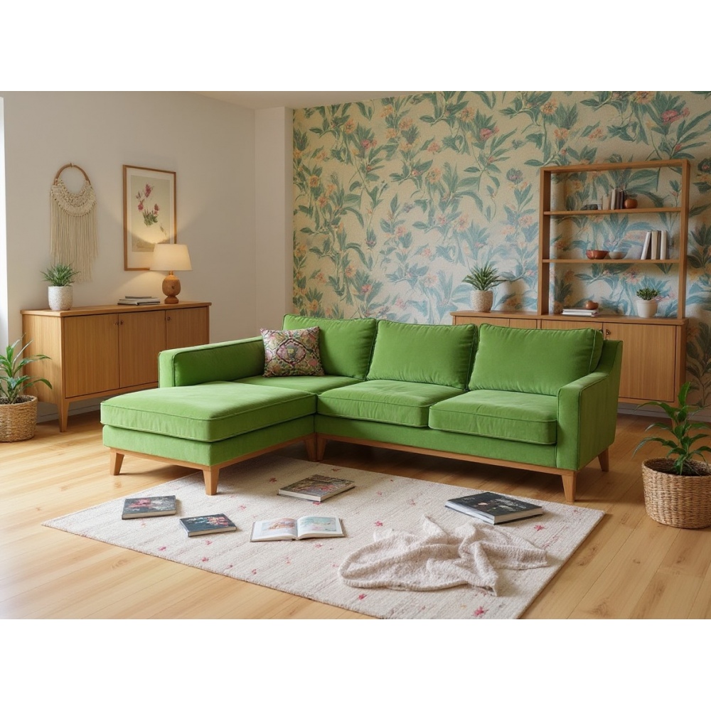 Butelkowa sofa z szezlongiem Lukrecja extra 225x185 cm