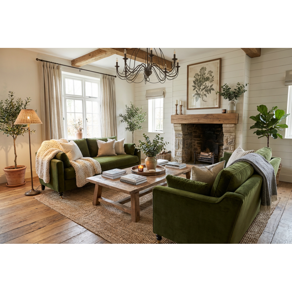 Sofa CHRYSTAL Zielona Welurowa z Pierzem i Toczoną Nóżką